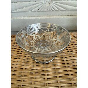 Antique 20's Art Deco Pedestal Candy Trinket Bowl Painted Sterling Overaly